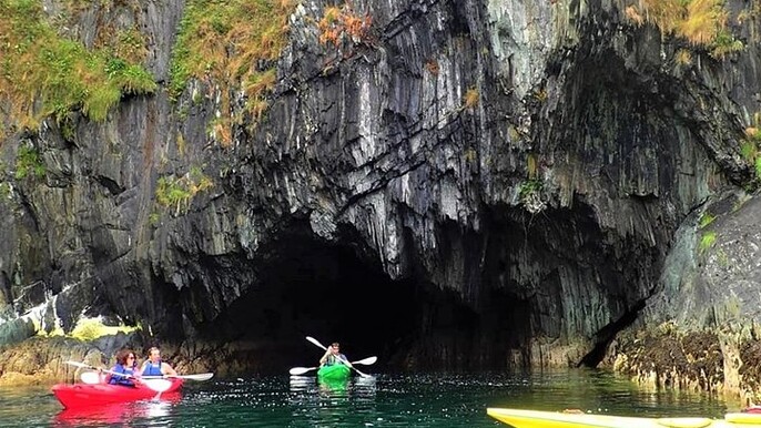 Coastal kayaking to caves and islands. West Cork. Private guided.