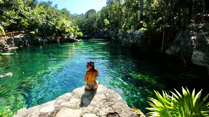 cancun cenote adventure: swim in 3 cenotes with zipline & waterfall