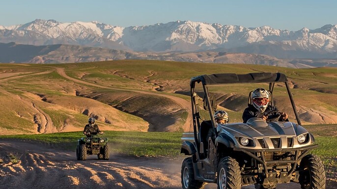 Discover the Agafay Desert on an exciting buggy ride, relax by a luxury desert camp pool, and enjoy a delicious Moroccan lunch