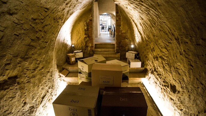 Wine Tasting with Food in a Stone Cellar in Montepulciano