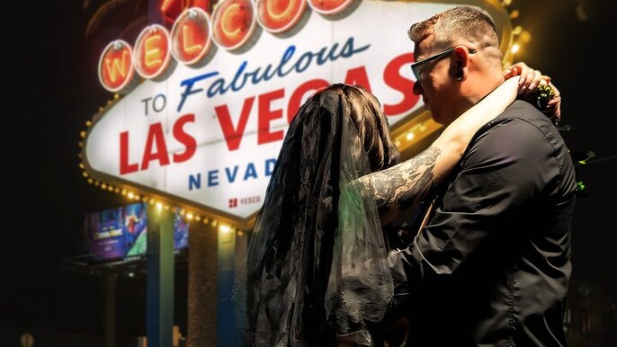 Goth Wedding or Vow Renewal at Vegas Sign with Props Direct Booking