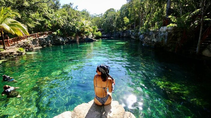 Cancun Cenote Adventure: Swim in 3 Cenotes with Zipline&Waterfall