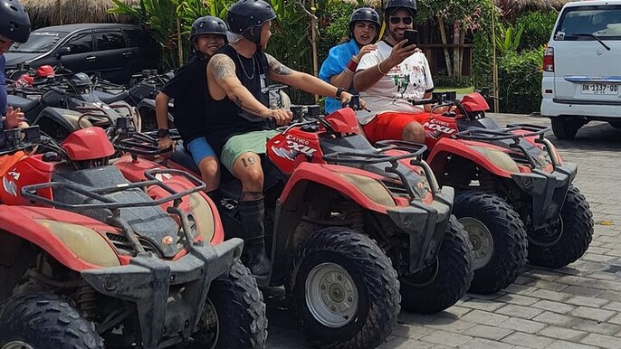 Bali ATV ride through river, tunnel, waterfall, cave and jungle