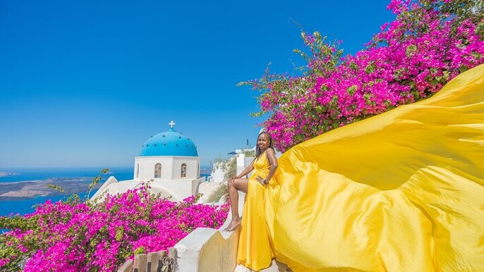 Flying Dress Photoshoot Experience in Santorini