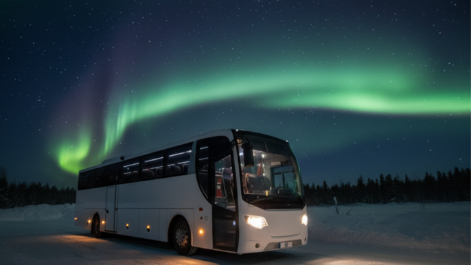 Northern Lights Bus: Cozy Night Adventure with Hot Chocolate