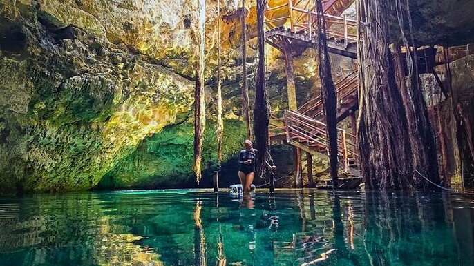 Quick Getaway Cave Expedition and Cenotes Swim from Merida